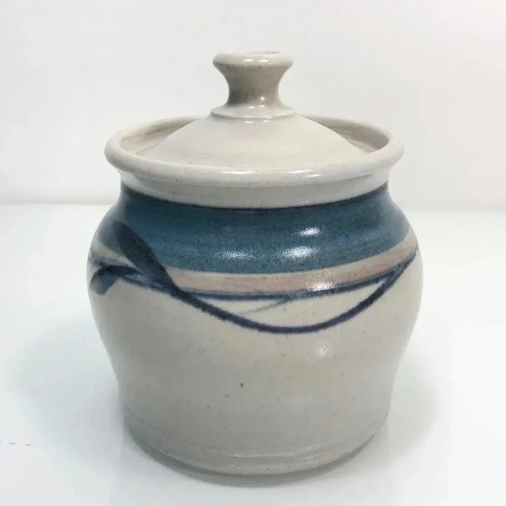 Handmade Signed Floral Motif Studio Pottery Lidded Jar